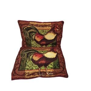 Tapestry Pillow Pair Rooster Farmhouse 17x12.5 Country Cottage Decor Pilfering 2
